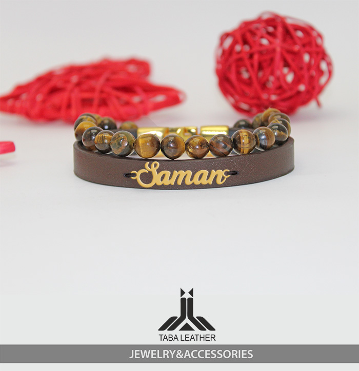 دستبند چرم و مهره اسم سامان